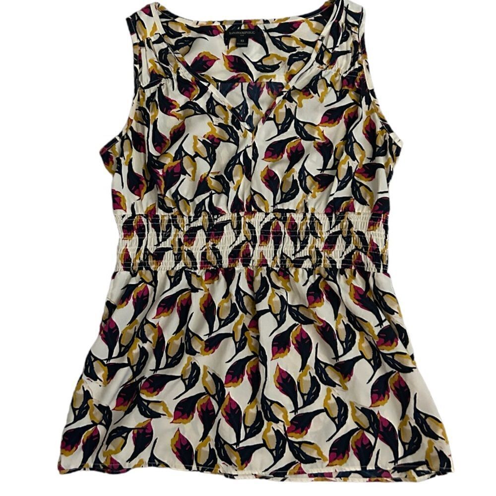 Banana Republic Cream Print Pattern Sleeveless Blouse Size XS